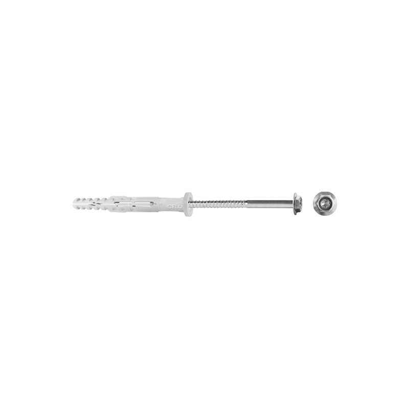 Taco largo multimaterial MFR FB 10-100 SSKS A4, con valona ancha, tornillo hexagonal con arandela, Inox A4