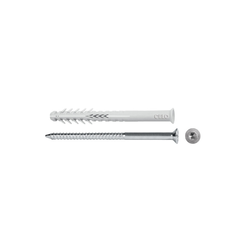 Taco largo para ladrillo hueco HBR 10-200 TX con tornillo avellano, cincado