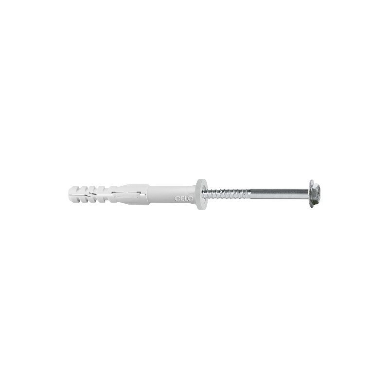 Taco largo multimaterial MFR FB 14-110 SSKS, con valona ancha, tornillo hexagonal con arandela, cincado