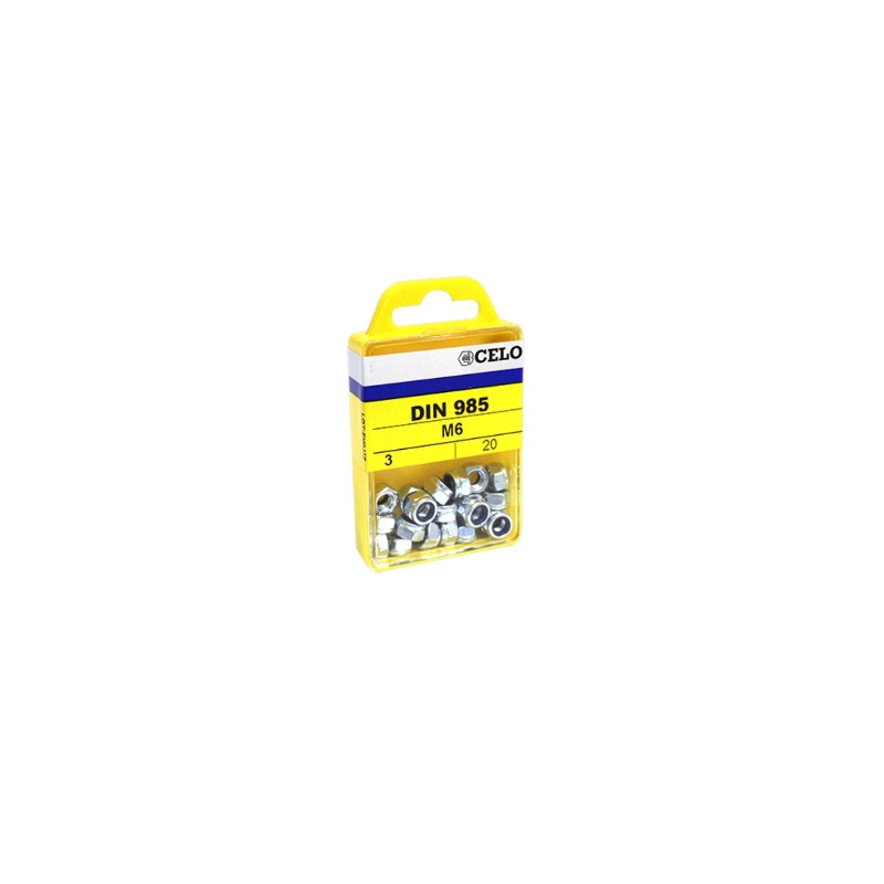 Blister tuerca autoblocante con inserto de nylon DIN 985  M6 cincado