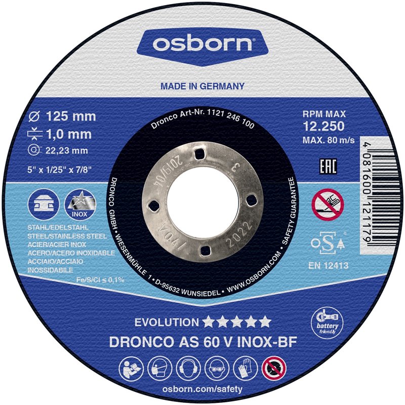 Lata de 10 discos de corte metal AS 60 V Evolution Espress 125 x 1,0 mm