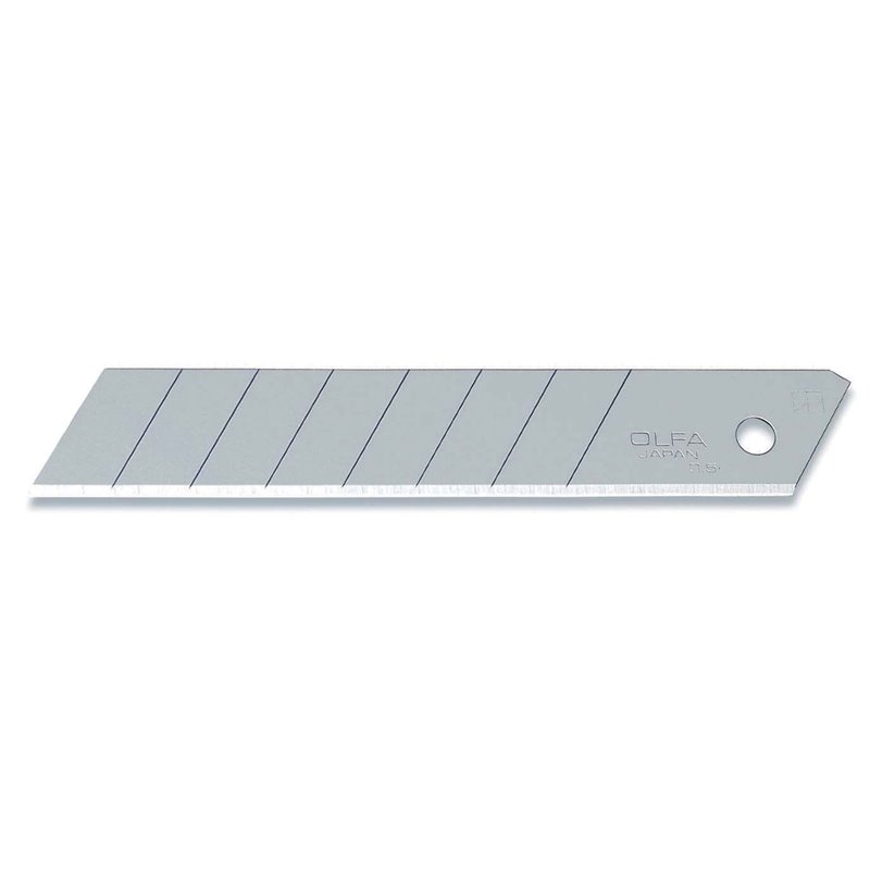 Pack de 30 cuchillas troceables plateadas de 18 mm en caja de plástico con clip