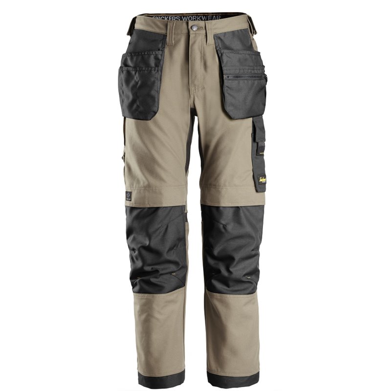 6224 Pantalones largos de trabajo elásticos con bolsillos flotantes Canvas+ AllroundWork beige-negro talla 54