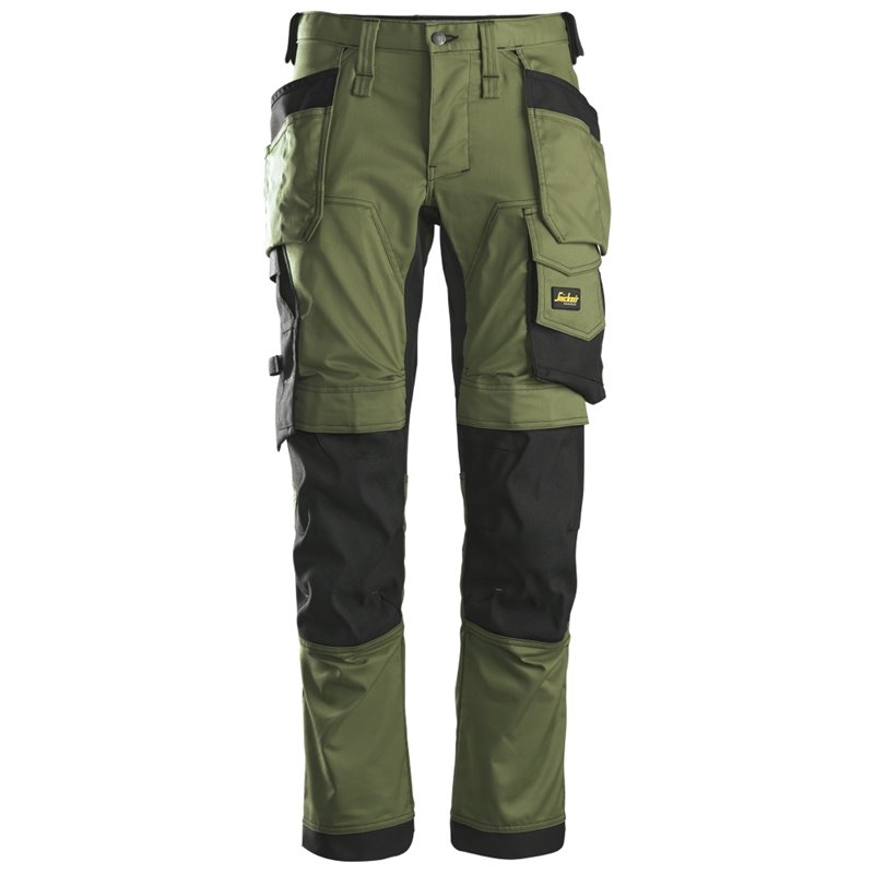6241 Pantalones largos de trabajo elásticos con bolsillos flotantes AllroundWork verde khaki-negro talla 204
