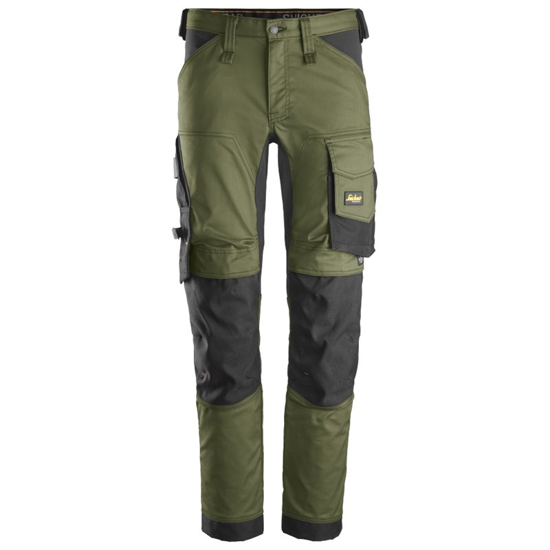 6341 Pantalones largos de trabajo elásticos AllroundWork verde khaki-negro talla 58