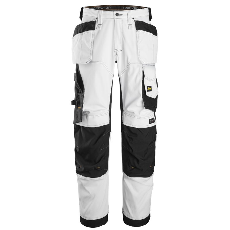 6251 Pantalones largos de trabajo elásticos de ajuste holgado con bolsillos flotantes AllroundWork blanco-negro talla 88
