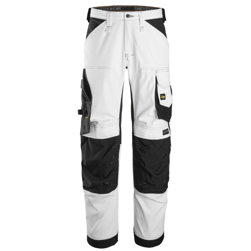 6351 Pantalones largos de trabajo elásticos de ajuste holgado AllroundWork blanco-negro talla 148