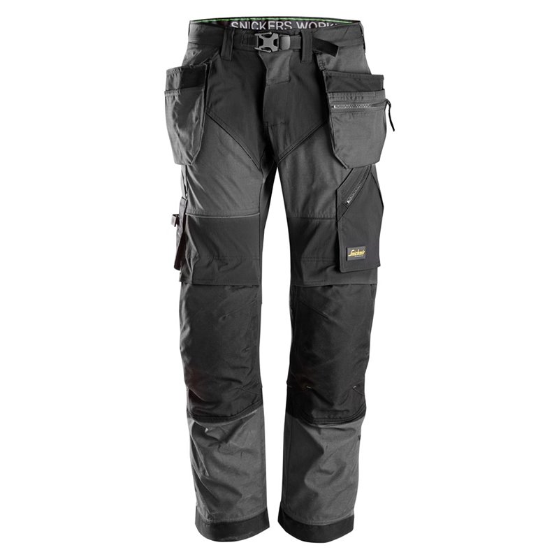 6902 Pantalones largos de trabajo con bolsillos flotantes FlexiWork gris acero-negro talla 100