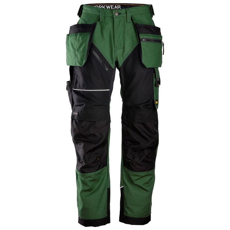 6214 Pantalones largos de trabajo con bolsillos flotantes Canvas+ RuffWork verde forestal-negro talla 256