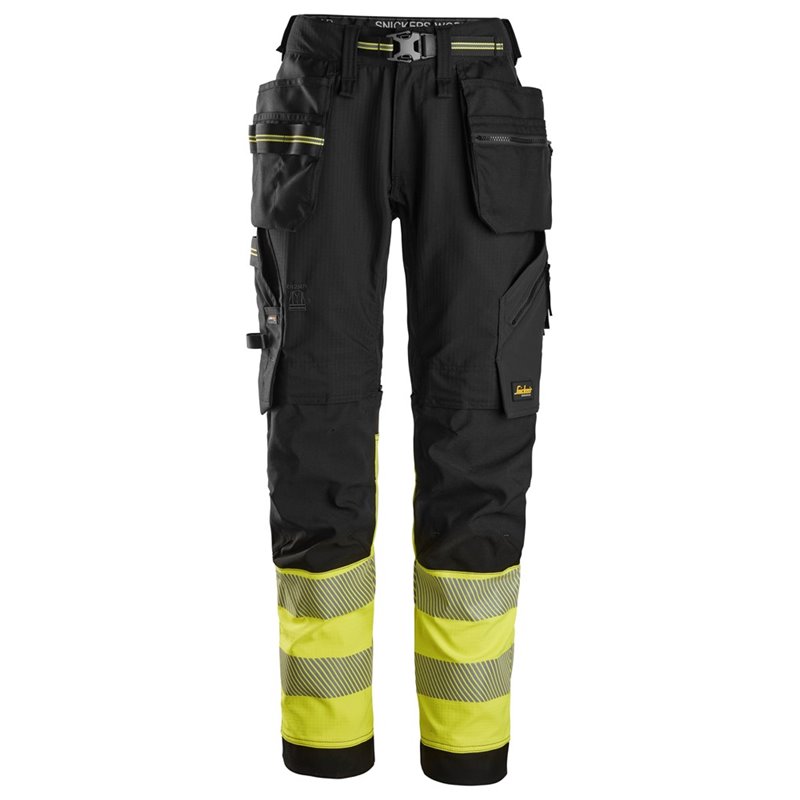 6934 Pantalones largos de trabajo elásticos de alta visibilidad clase 1 con bolsillos flotantes negro-amarillo talla 60