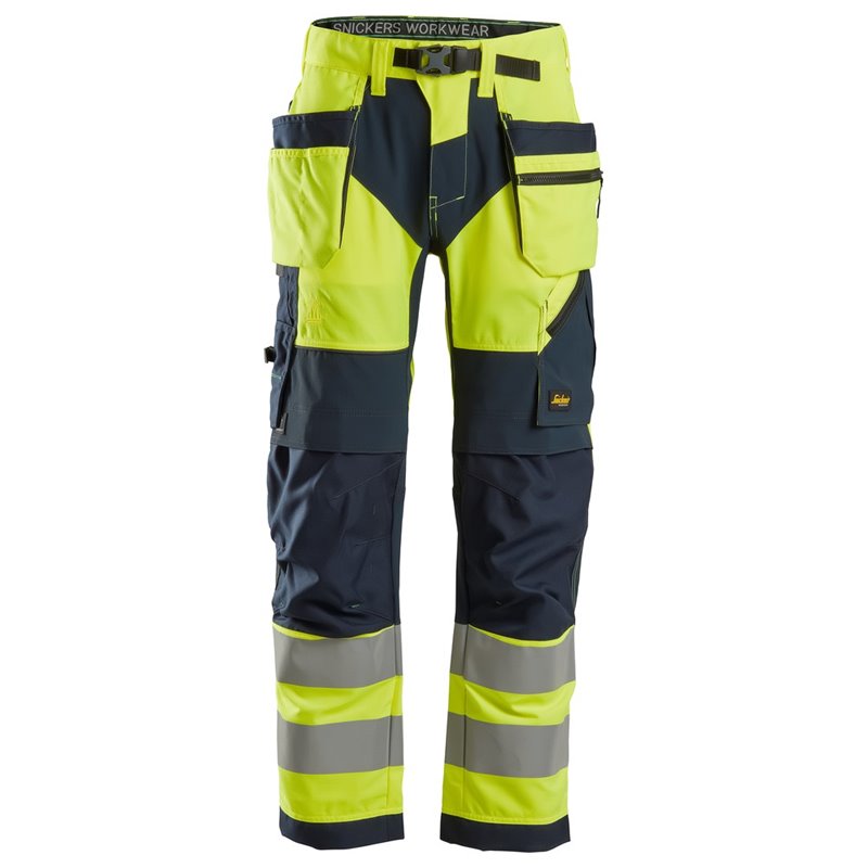 6932 Pantalones largos de trabajo de alta visibilidad clase 2 con bolsillos flotantes FlexiWork amarillo-azul marino talla 250