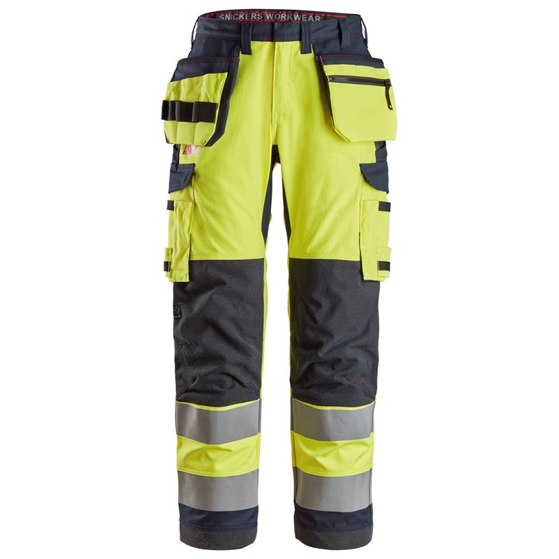 6261 Pantalones largos de trabajo de alta visibilidad clase 2 con bolsillos flotantes simétricos ProtecWork amarillo-azul marino