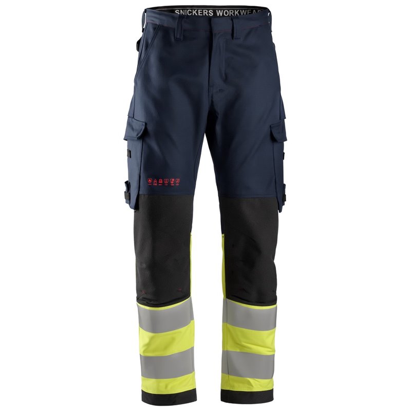 6363 Pantalones largos de trabajo de alta visibilidad clase 1 ProtecWork azul marino-amarillo talla 128