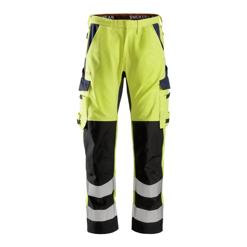 6364 Pantalones largos de trabajo de alta visibilidad clase 2 con espinilla reforzada ProtecWork amarillo-azul marino talla 154