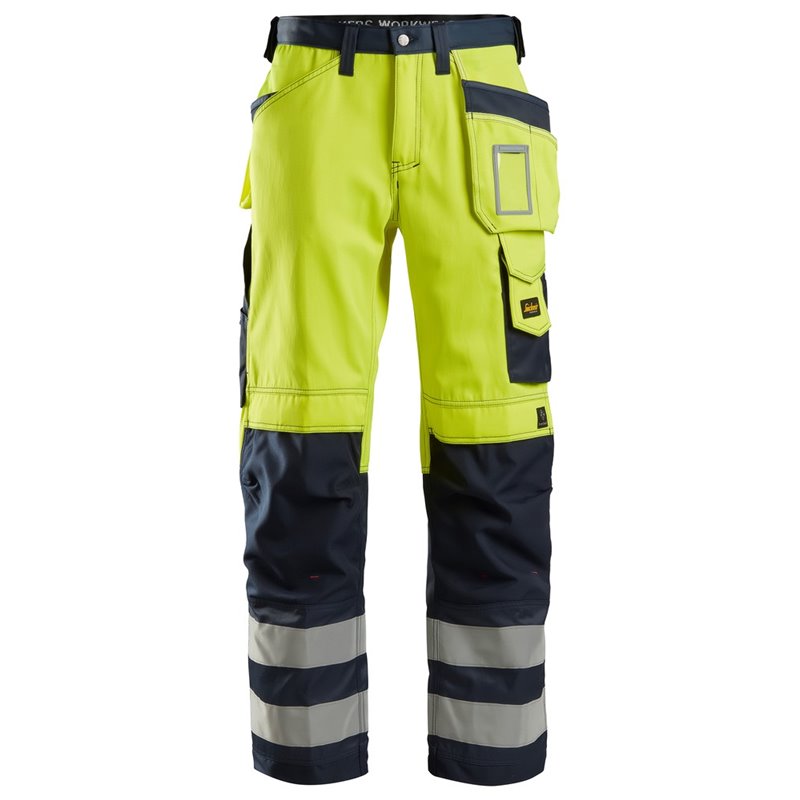 3233 Pantalones largos de trabajo de alta visibilidad clase 2 con bolsillos flotantes amarillo-azul marino talla 116