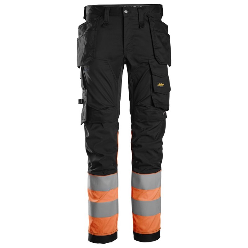6234 Pantalones largos de trabajo elásticos de alta visibilidad clase 1 con bolsillos flotantes negro-naranja talla 56