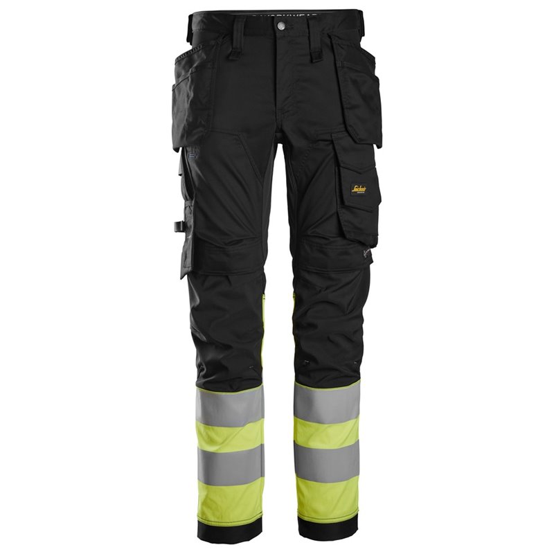6234 Pantalones largos de trabajo elásticos de alta visibilidad clase 1 con bolsillos flotantes negro-amarillo talla 152