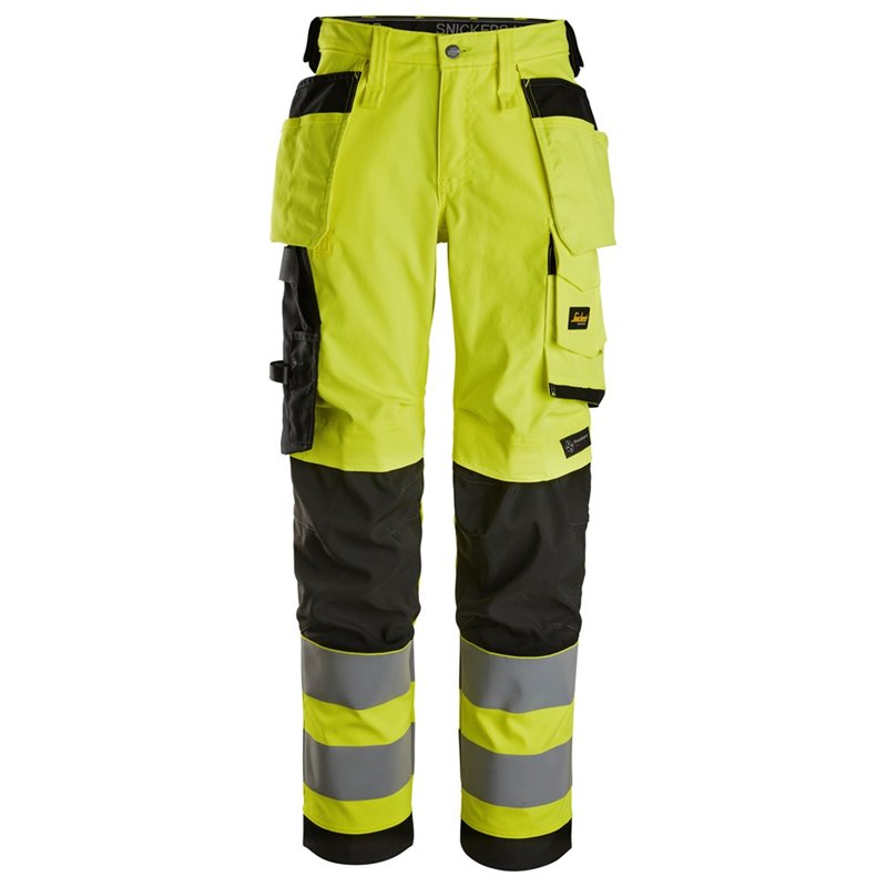 6743 Pantalones largos de trabajo elásticos de alta visibilidad clase 2 para mujer con bolsillos flotantes amarillo-negro talla 