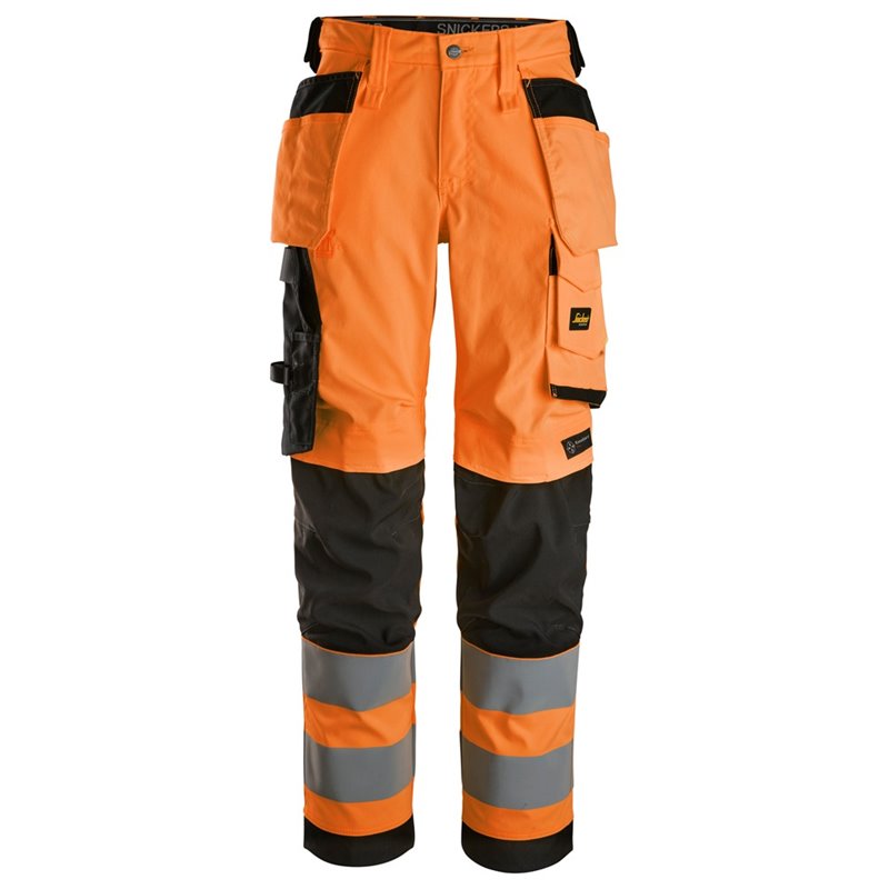 6743 Pantalones largos de trabajo elásticos de alta visibilidad clase 2 para mujer con bolsillos flotantes naranja-negro talla 8
