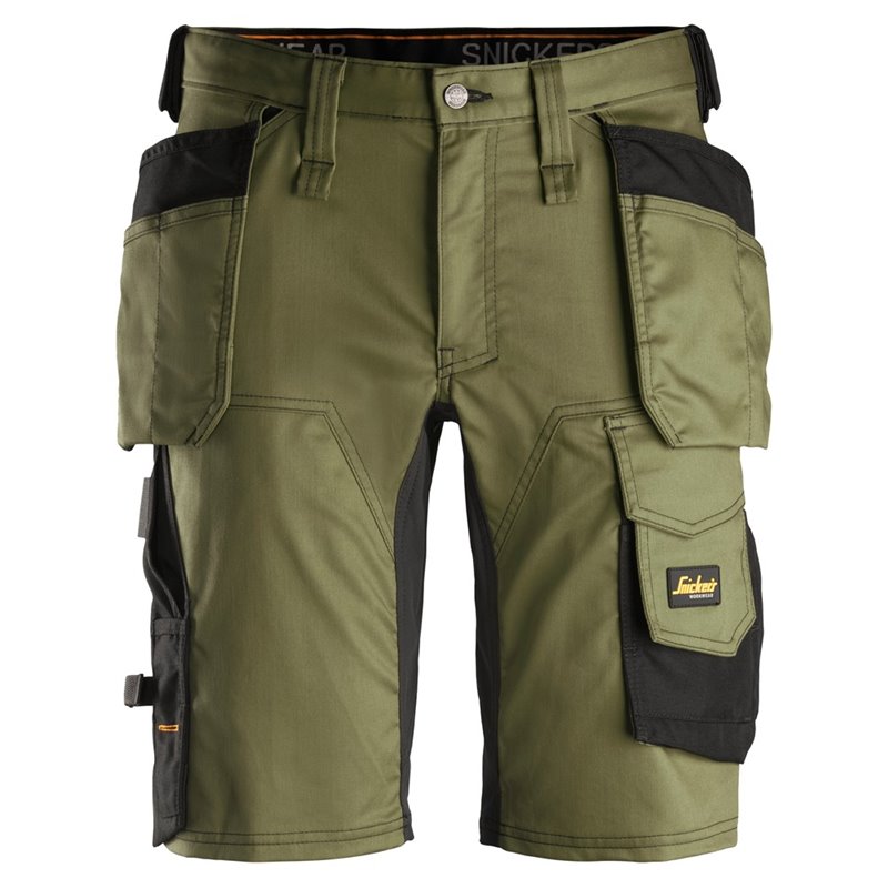 6141 Pantalones cortos de trabajo elásticos con bolsillos flotantes AllroundWork verde khaki-negro talla 54