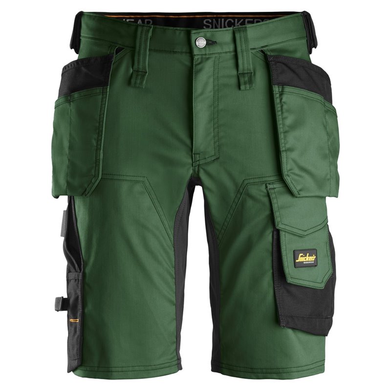6141 Pantalones cortos de trabajo elásticos con bolsillos flotantes AllroundWork verde forestal-negro talla 50