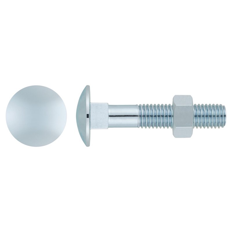DIN-603/934 [CP] Tornillo con cabeza redonda con cuello cuadrado y tuerca hexagonal. Zincado