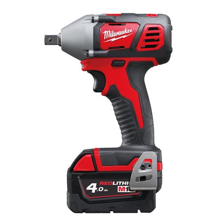 Llave de impacto compacta M18™, recepción 1/2" con pin de retención, máximo par de apriete 240Nm. Se suministra con 2 baterías M