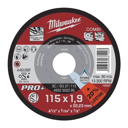 Disco PRO+ COMBI 1,9mm - SC/SG27 / 115mm (Pedir en múltiplos de 25uds) MILWAUKEE Ref.4932502295