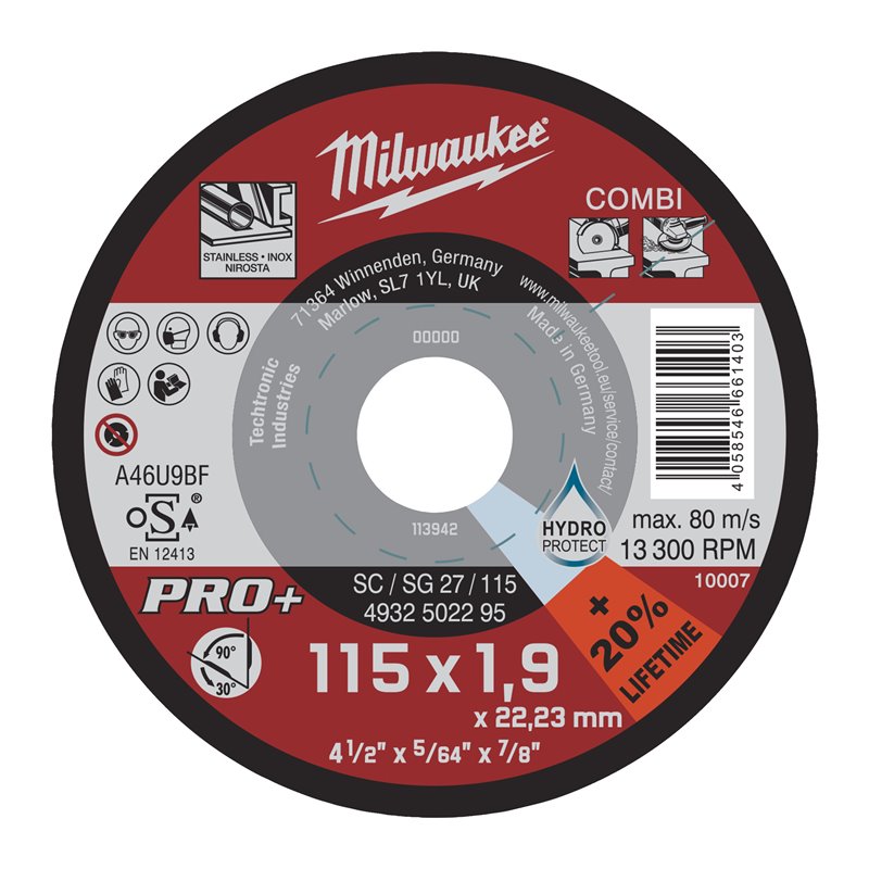 Disco PRO+ COMBI 1,9mm - SC/SG27 / 115mm (Pedir en múltiplos de 25uds) MILWAUKEE Ref.4932502295