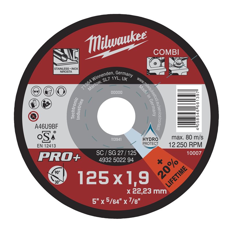 Disco PRO+ COMBI 1,9mm - SC/SG27 / 125mm (Pedir en múltiplos de 25uds) MILWAUKEE Ref.4932502294