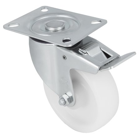 Rueda con pletina y freno AMIG Mod. 2550 Nylon Blanco Ø200 MM Peso máximo 400 kg Rodamiento de rodillos