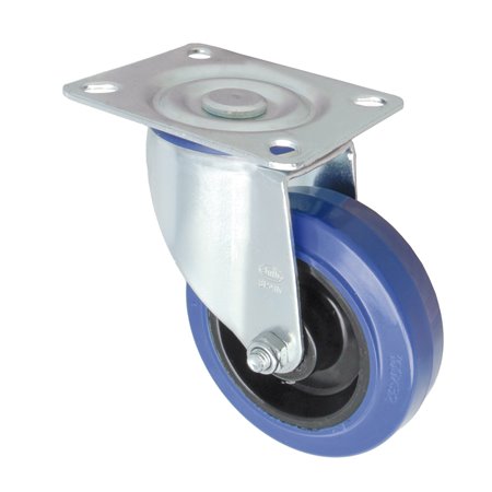 Rueda con pletina AMIG Mod. 2700 Goma Azul Ø100 mm Peso máximo 100 kg Núcleo de nylón Rodamiento de rodillos