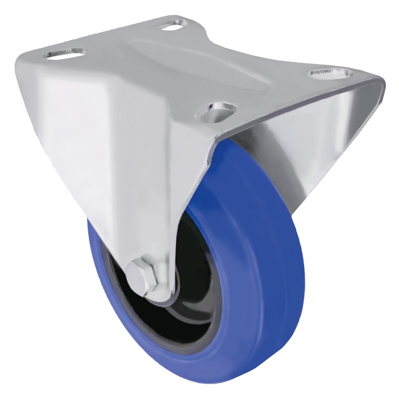Rueda con pletina fija AMIG Mod. 2701 Goma Azul Ø100 mm Peso máximo 100 kg Núcleo de nylón Rodamiento de rodillos