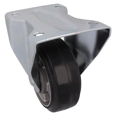 Rueda con pletina fija AMIG Mod. 2711 Goma Negro Ø125 mm Peso máximo 280 kg Núcleo de aluminio fundido Doble rodamiento de bolas