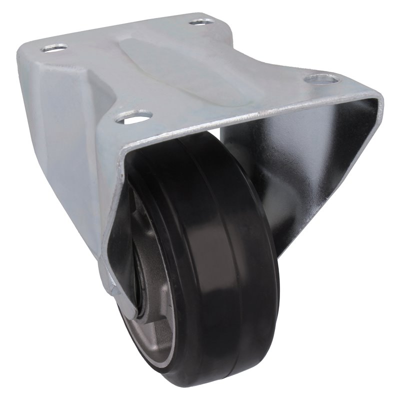 Rueda con pletina fija AMIG Mod. 2711 Goma Negro Ø125 mm Peso máximo 280 kg Núcleo de aluminio fundido Doble rodamiento de bolas