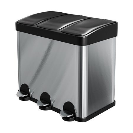 Cubo de reciclaje triple con pedal AMIG Mod. RECIK3 Acero inoxidable Mate 60 x 37 x 49 cm 3 x 15 l