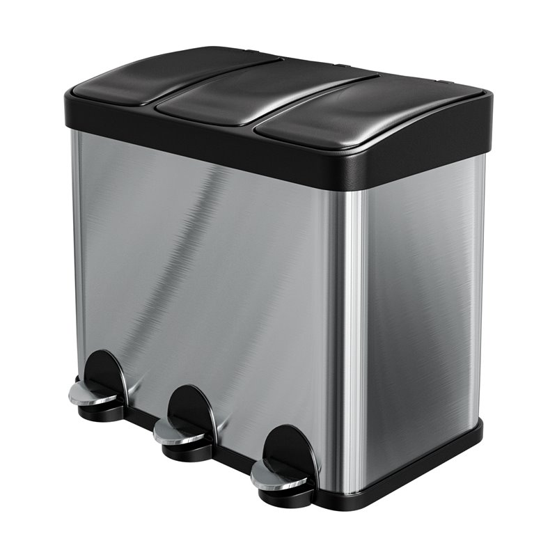 Cubo de reciclaje triple con pedal AMIG Mod. RECIK3 Acero inoxidable Mate 60 x 37 x 49 cm 3 x 15 l