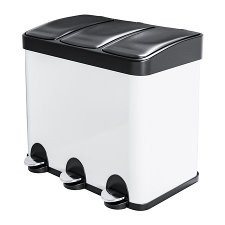 Cubo de reciclaje triple con pedal AMIG Mod. RECIK3 Acero Blanco 60 x 37 x 49 cm 3 x 15 l