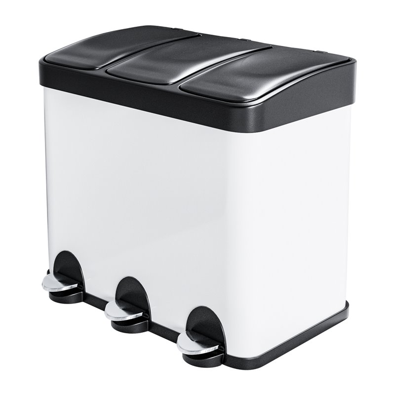 Cubo de reciclaje triple con pedal AMIG Mod. RECIK3 Acero Blanco 60 x 37 x 49 cm 3 x 15 l