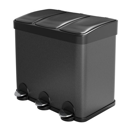 Cubo de reciclaje triple con pedal AMIG Mod. RECIK3 Acero Negro mate 60 x 37 x 49 cm 3 x 15 l