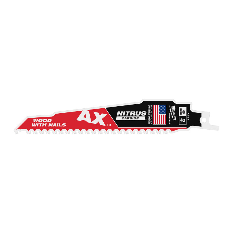 Hoja Sable THE AX™ NITRUS Carbide Madera con Clavos 150mm 5Tpi - 1uds MILWAUKEE Ref.48477251