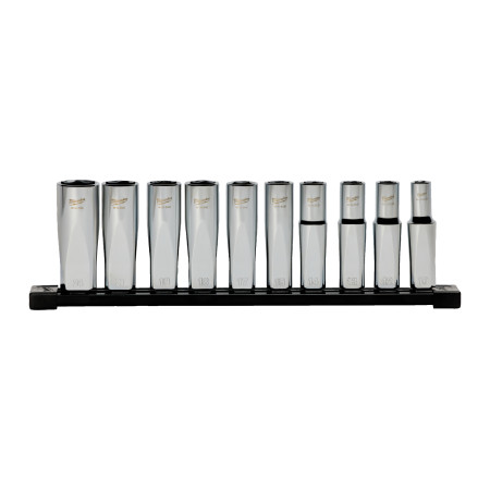 Juego de 10 vasos largos 1/2" con carril de almacenamiento MILWAUKEE Ref.4932501805
