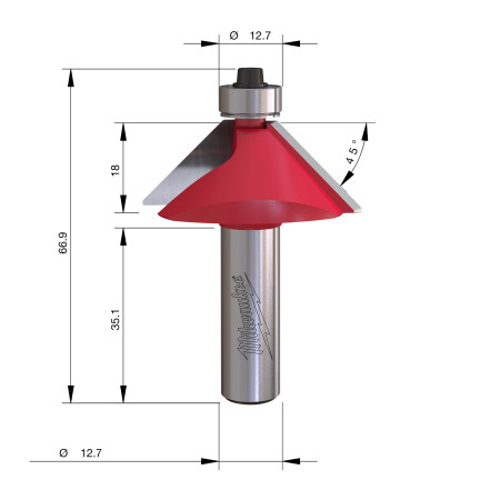 Fresa Madera 1/2" para biselar a 45º (con rodamiento) 45/18/66,5mm MILWAUKEE Ref.4932501004