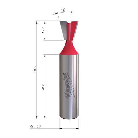 Fresa Madera 1/2" de cola de milano 12,7/12,7/63,5mm MILWAUKEE Ref.4932500977