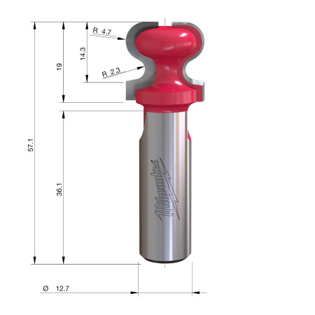 Fresa Madera 1/2" para tiradores integrados 19,05-9,5/19,05/57,2mm MILWAUKEE Ref.4932501009