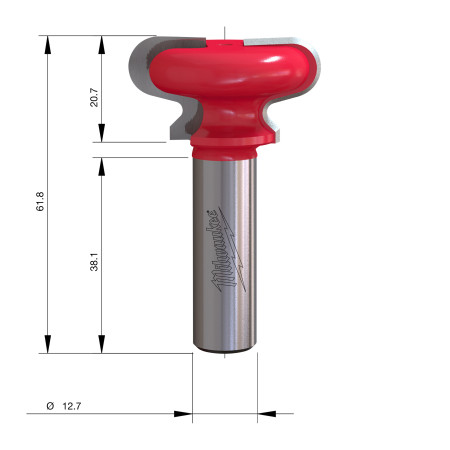 Fresa Madera 1/2" para tiradores integrados 38,1-17/20,7/61,8mm MILWAUKEE Ref.4932501010