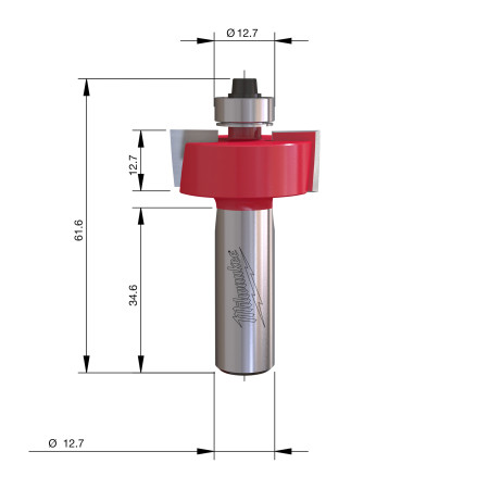 Fresa Madera 1/2" para rebajar (con rodamiento) 31,7/12,7/61,2mm MILWAUKEE Ref.4932501208