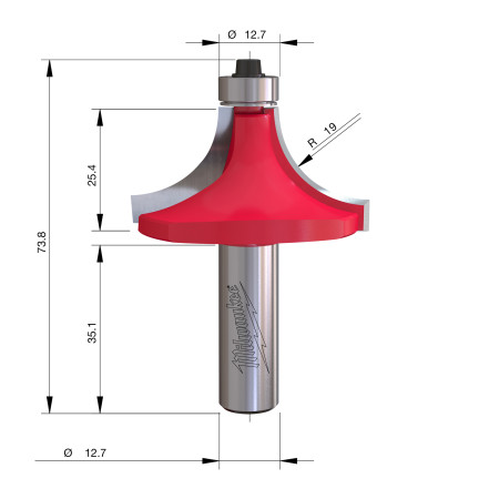 Fresa Madera 1/2" para redondear (con rodamiento) 50,8/25,4/73mm MILWAUKEE Ref.4932501021
