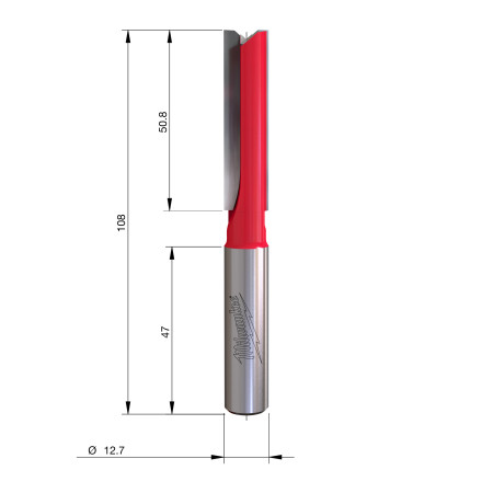 Fresa Madera 1/2" recta 2 filos 12,7/50,8/108mm MILWAUKEE Ref.4932500871