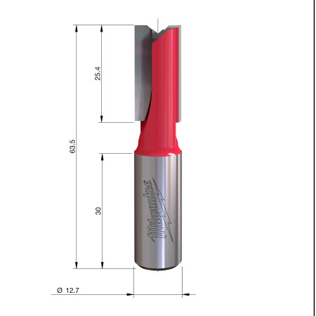 Fresa Madera 1/2" recta 2 filos 12,3/25,4/63,5mm MILWAUKEE Ref.4932500869